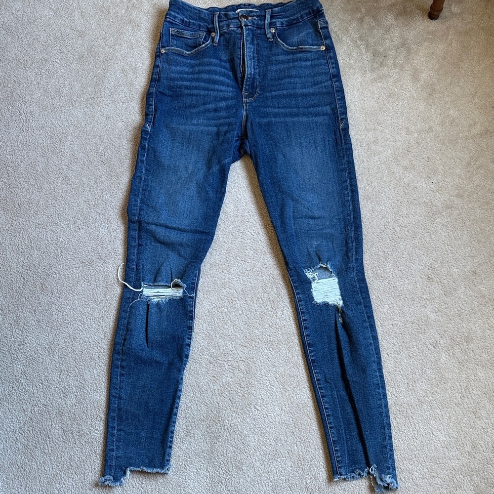 Good American Dark Blue Distressed Skinny Jeans